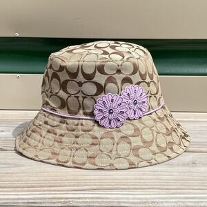 Coach Print Bucket Hat Lavender Flower Women's Size M/L Khaki/Multi F8D851